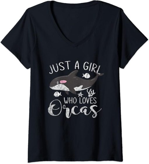 Womens Ocean Women Girls Kids Orca V-Neck T-Shirt