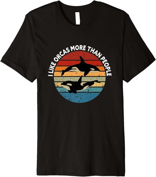 Retro Vintage Orca Family, I Like Orcas More Than People. Premium T-Shirt