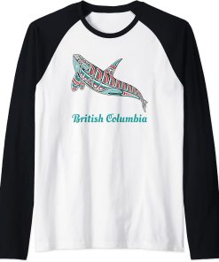 British Columbia Upward Orca Killer Whale Native Raglan Baseball Tee