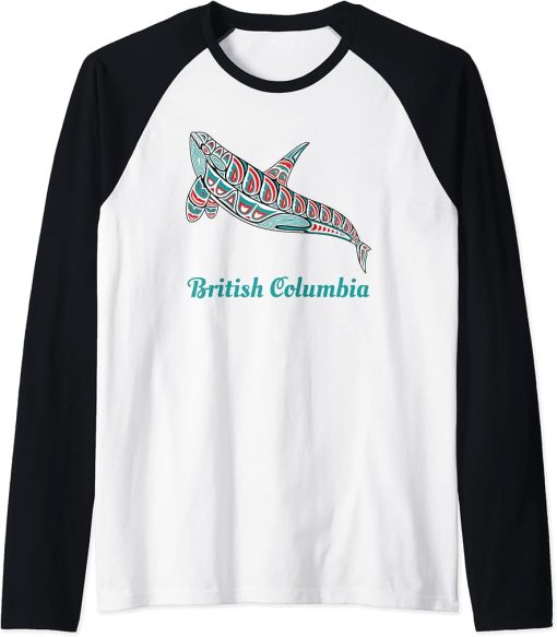 British Columbia Upward Orca Killer Whale Native Raglan Baseball Tee