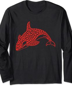 Orcas Killer Whales Sea Ocean Love Heart Red Valentines Day Long Sleeve T-Shirt