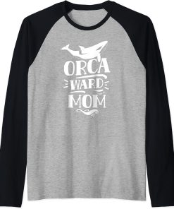 Orcaward Mom Humor Awkward Orca Orcas Mother Mommy Mama Raglan Baseball Tee