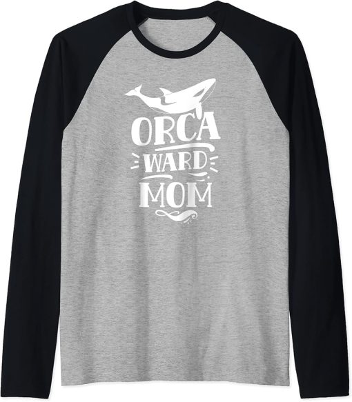 Orcaward Mom Humor Awkward Orca Orcas Mother Mommy Mama Raglan Baseball Tee